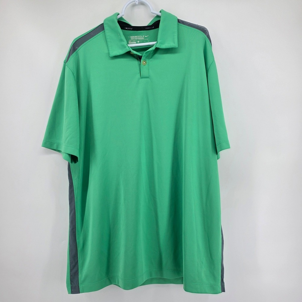 Nike Golf Tour Performance Polo Shirt Mens XL Green Dri-FIT Mesh Side Panels